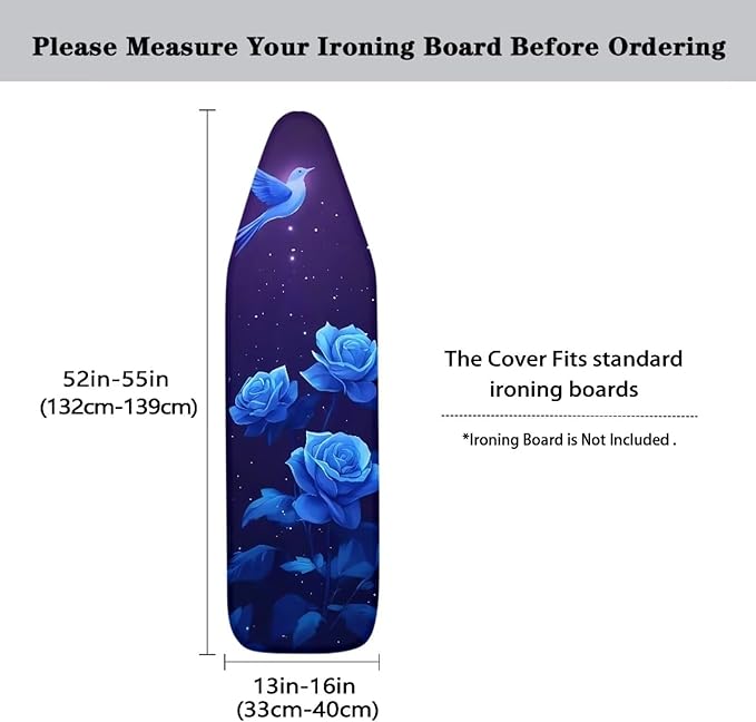 Ironing Board Cover with Elastic Edge, Rose Hummingbird Non Stick Scorch Stain