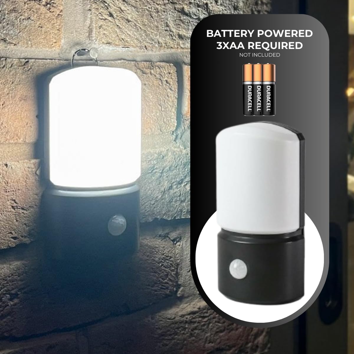 Festive Lights - 15.5cm Battery Powered PIR Motion Sensor Wall Light – Outdoor IP44 Weather Resistant, 2 White SMD LEDs – Security & Welcome Lighting for Gardens, Doorways, Home Entrances & Camping