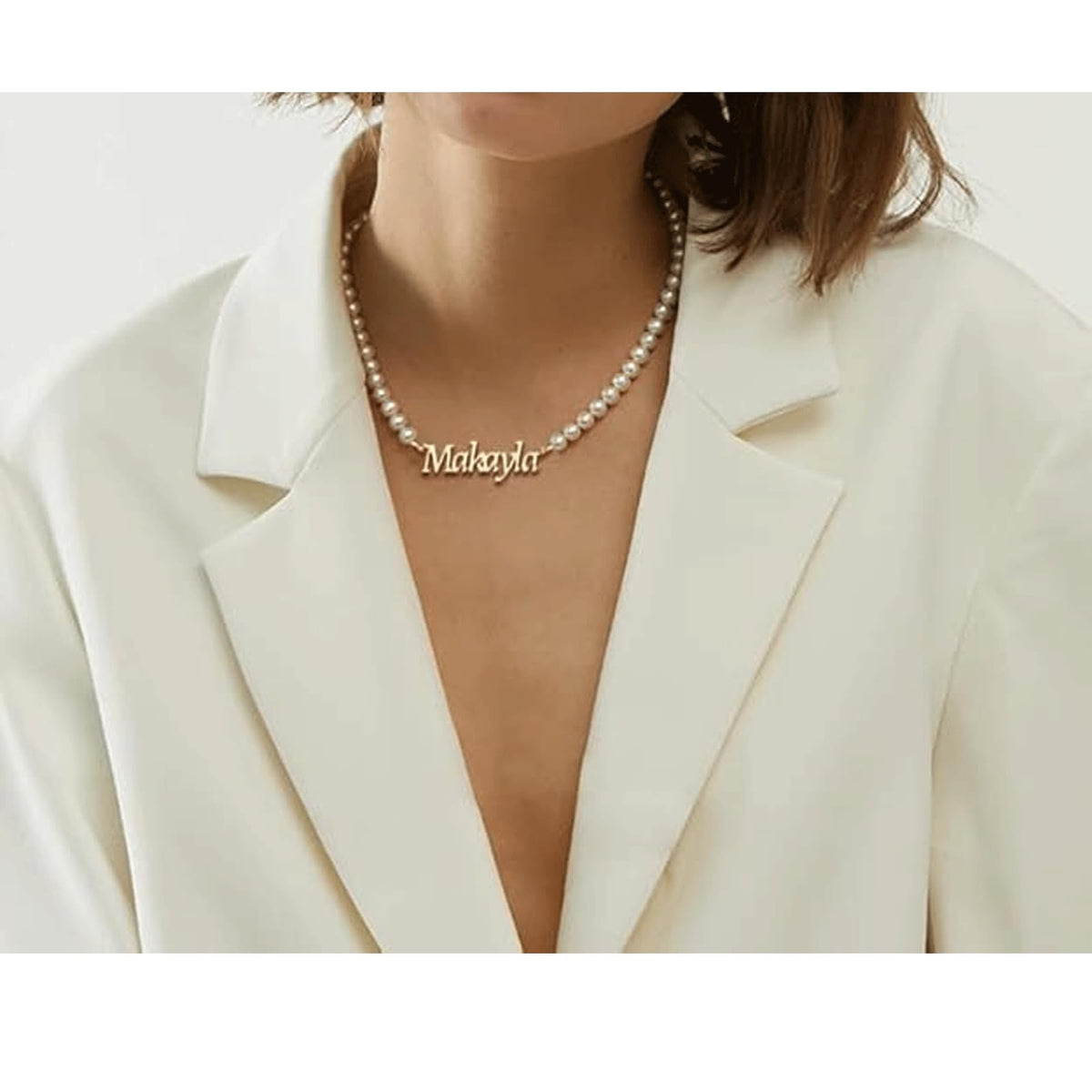 POPLYKE Custom Name Necklace with Pearl Sterling Silver Chain 7-8mm Round White Pearl Necklaces Personalized Choker Name Jewelry Gifts for Women