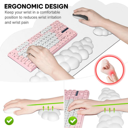 JIKIOU Large Cloud Mouse Pad Waterproof with Cloud Keyboard Wrist Pad and Cloud Mouse Wrist Pad Set, Ergonomic Computer Desk Wrist Support Mousepad for Keyboard and Mouse White
