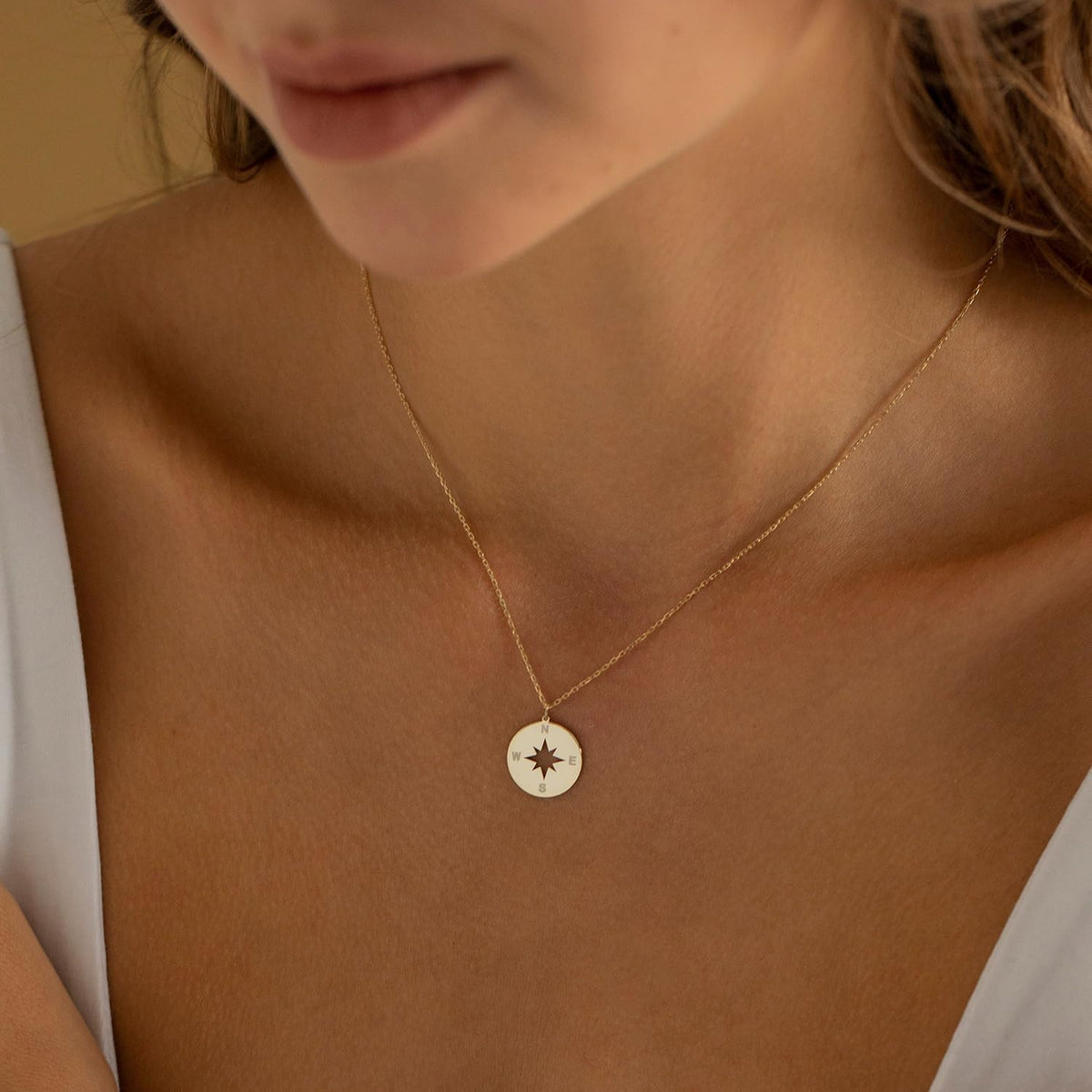 BSGRL Gold Necklace for Women-14K Gold Plated Compass Dainty Necklace 16.5”+2” ext