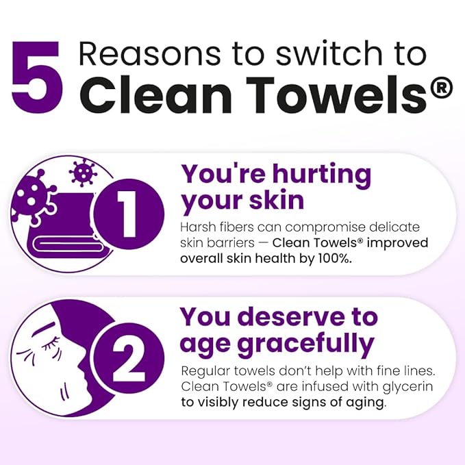 Clean Skin Club Healthy Aging Clean Towels® XL, Travel Pack, Smooths Fine Lines