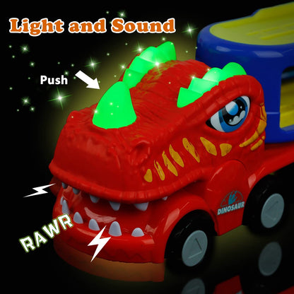 INSTOY Toddler Truck Toys for 2 3 4 5 Year Old Boys Gifts, 5-Pieces Dinosaur Car Toys for Boys Age 2 3 4 5 6, Monster Truck Toy for Kids 2-4, Pull Back Cars for Toddlers Girls Age 2-5 Birthday Gifts