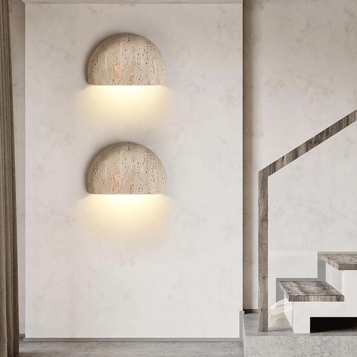ZHUXMF Semi Circle Yellow Travertine Wall Lamp Japanese Style Wabi-Sabi Art Lighting Fixture Half Moon Marble Wall Sconce Natural Stone Bedside Wall Light For Foyer Bedroom Stairs
