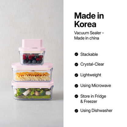 VAKUEN Premium Airtight Food Storage Containers ROSE 8P/SET, 6pcs Container, 1pcs Water Pitcher and Vacuum Sealer. Patented Double Silicone Lining, 100% Leak Proof, BPA-FREE