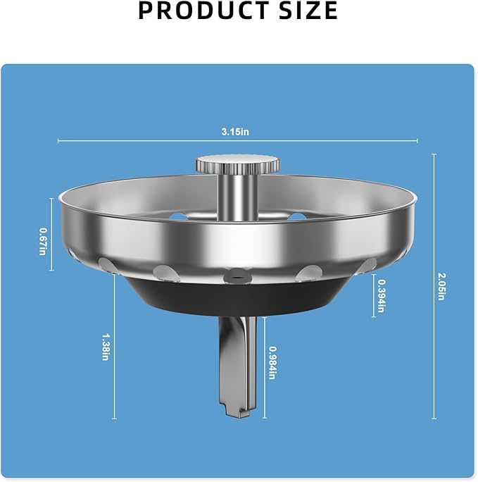 Kitchen Sink Strainer Basket, Stainless Steel, 3-1/2 Inch Drain Stopper Combo