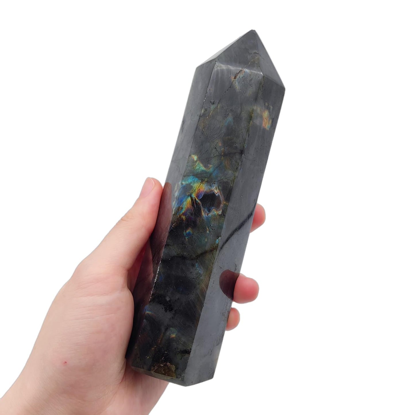 XMHOME Labradorite Crystal Tower 6 Faceted Healing Crystal Point Wand 1-1.5 Lbs Quartz Tower Large for Meditation Reiki Collection