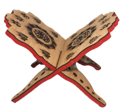 Muslim Holy Al-Quran Book Stand AMN130 Wooden Carved Rihal Folding Display Bible Magazine Holder Islam Gift (Medium 19x30 cm.)