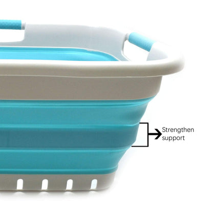 SAMMART 41L (10.8 gallon) Collapsible Plastic Laundry Basket - Foldable Pop Up Storage Container/Organizer - Portable Washing Tub - Space Saving Hamper/Basket (3 handled rectangular, Grey/Bright Blue)