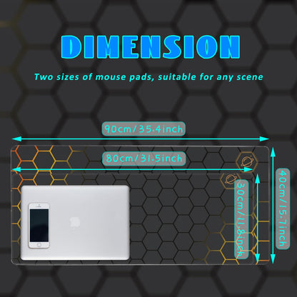 Desk Mat, Black Gold Honeycomb Technology Extended Gaming Mouse Pad Large, 35.4"x15.7" Big Mouse Pad with Non-Slip Base and Stitched Edge, Long Computer Keyboard Mouse Mat for Home Office Work