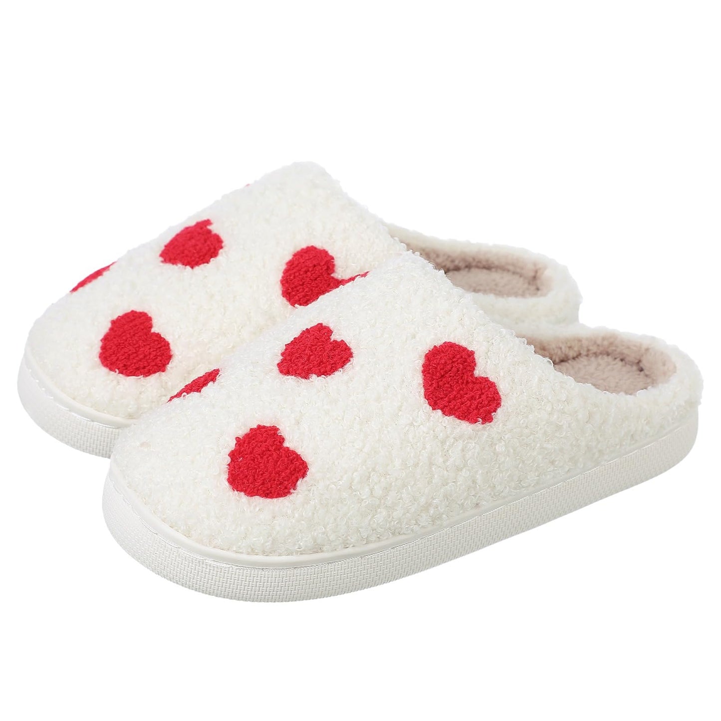 Adisputent House Slippers for Women Indoor and Outdoor,Winter Warm Plush Fuzzy Cow Slippers for Men with Memory Foam,Cozy Soft House Shoes with Non-Slip Sole Z Love Heart 5-6 Women/4-5 Men