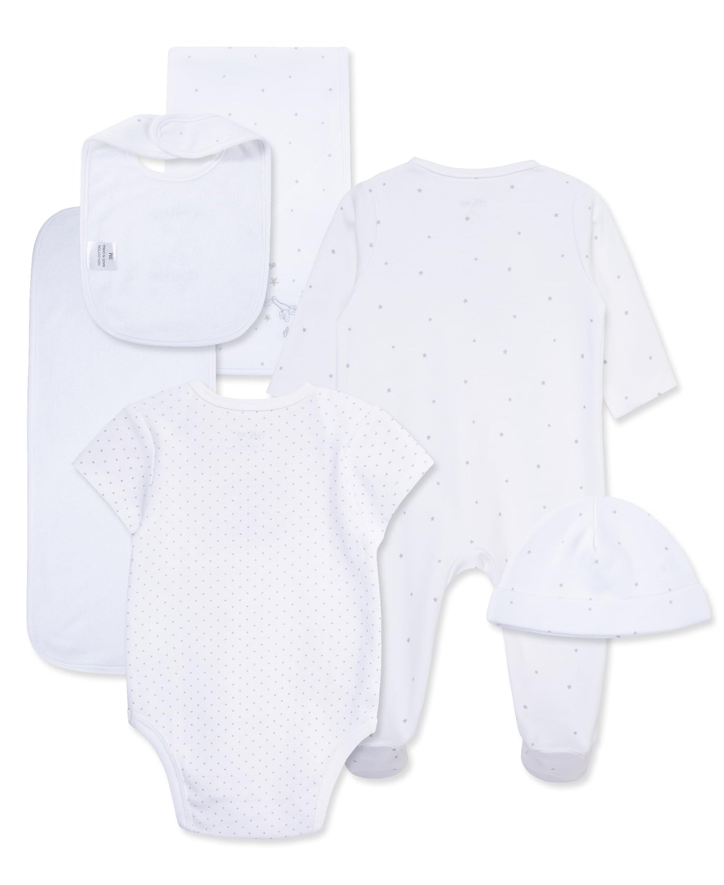 Little Me Clothes for Baby Layette Gift Set - Footie and Cap, Onesie, 3-Piece Bib and Burp Set, Swaddling Blanket, Baby Shower Gifts - White Welcome Clothes for World, Newborn