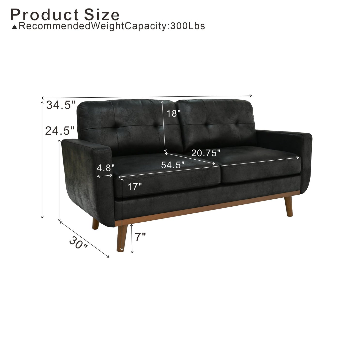 Ball & Cast 65" Loveseat Sofa,Mid Century Modern Love Seat Couches for Living Room,Button Tufted Upholstered Small Couch with Solid Wood Legs for Bedroom,Apartment,Office,Fabric,Black