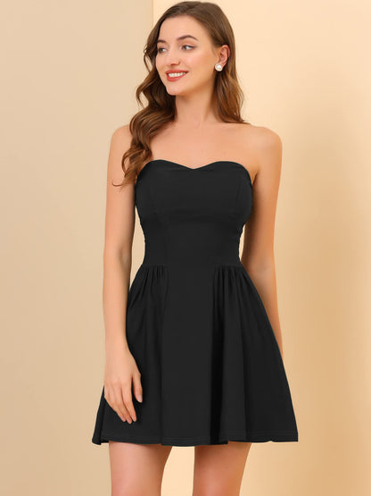 Allegra K Women's Sexy Strapless Party Dress Sweetheart Neck Off Shoulder Sleeveless Halloween Mini Dress XX-Large Black