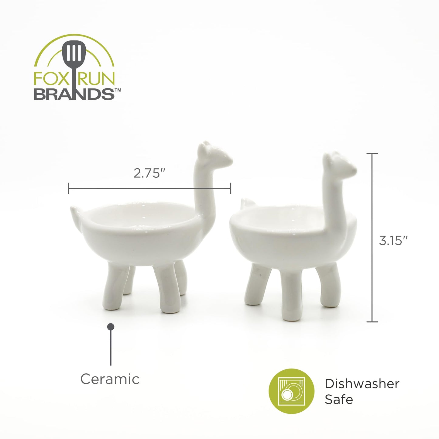 Fox Run Ceramic Llama Pinch Bowls, Set of 2 White Spice, Sauce, and Condiment Bowls, 2.36" x 3.15"