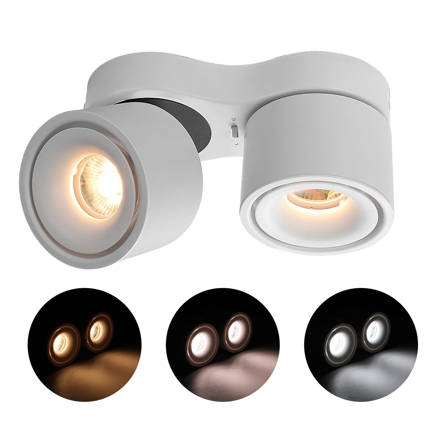 HITOO Ceiling Spot Lights Indoor, Ceiling Accent Lights 3000-6000K Selectable, 20W Dual Head LED Spot Lights, CRI 98, 220° Directional, White Ceiling Spotlight for Kitchen, Plant, Living Room