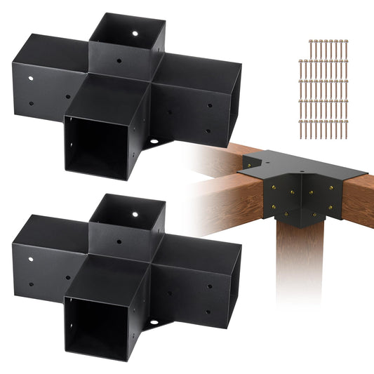 VEVOR 4-Way Pergola Bracket, 4"x4" 2-Pack Heavy Duty Corner Brackets for Wood Beams, DIY Post Base Hardware with Easy Installation for Outdoor Gazebo Patio Log Cabin