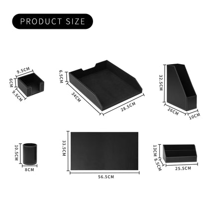 XNONE Office Supplies PU Leather 6-Piece Set Desk Organizer,Include Writing Pad,Letter Tray,file folder Sorter/Magazine Holder,Pen Cup,Note Holder,Business Card Holder,Man/Woman Office Gift,Black