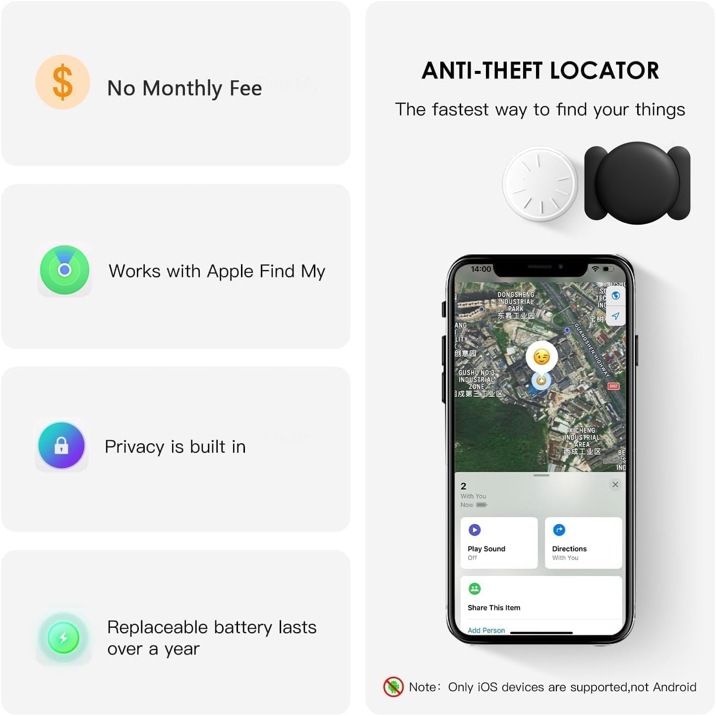 ZITTZ Tracker Device for Vehicles,GPS Car Tracker,No Monthly Fee Car Locator Tracker Work with Apple Find My(iOS Only),Mini Hidden Car Tracker with Magnetic Case - (Black,1PCS)