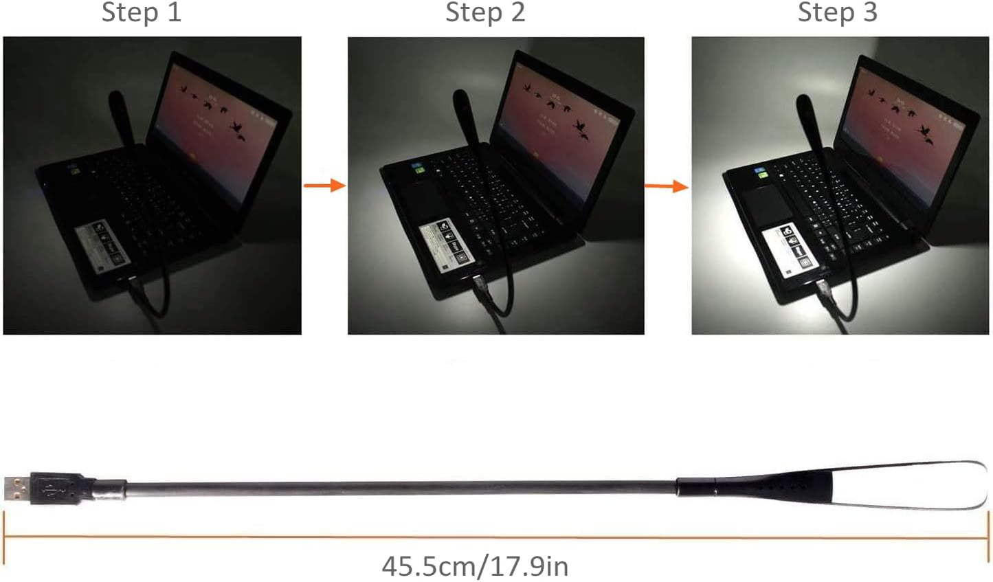 Dimmable USB Lamp, Flexible Keyboard Light, Mini USB Light for Laptop (14-LED-Bead, 3-Level Adjustable Brightness, On/Off Touch Switch, Black)