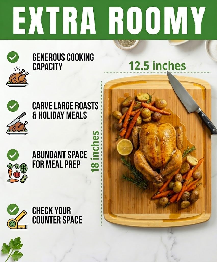 Greener Chef Luxury Bamboo Cutting Board (Extra Large) with Vertical Grain Strength Technology - Non Toxic, Spacious and Lightweight 18" XL Chopping Board Gift - Replacements for Life