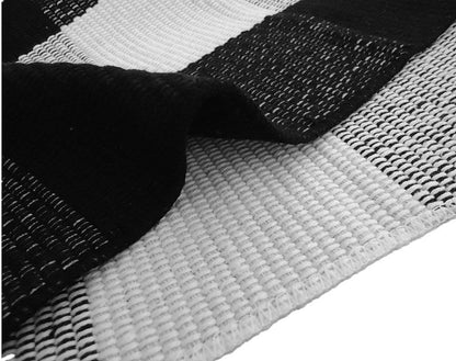 LEVINIS Buffalo Plaid Outdoor Rug - Retro Farmhouse Tartan Checkered Door Mat Black and White Hand-Woven Washable Floor Rugs for Kitchen/Bathroom/Entry Way/Laundry Room, 24'' x 51''