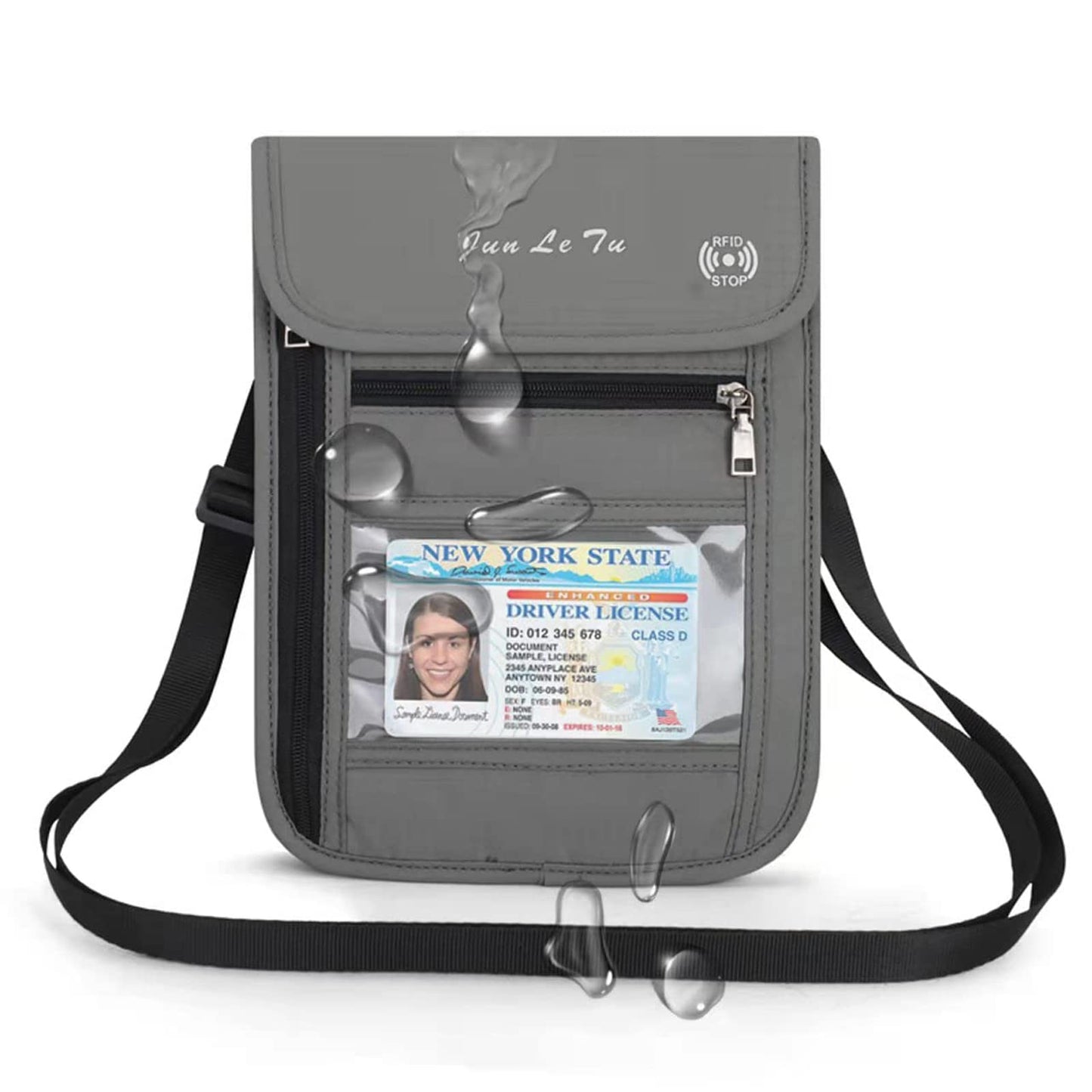 ROOSALANCE Passport Holder for Travel, RFID Passport Wallet with Visual Window Design, Multifunctional Document Organizer, Waterproof Travel Pouch Neck Wallet for Men and Women, Grey