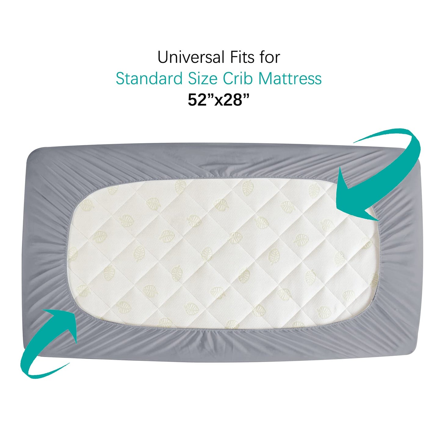 Crib Mattress Protector Sheets Fitted Waterproof Crib Mattress Pad Cover, Noiseless & Machine Wash 100% Absorbent Crib/Toddler Mattress Protector Sheet Quilted, Gray, 52" x 28"