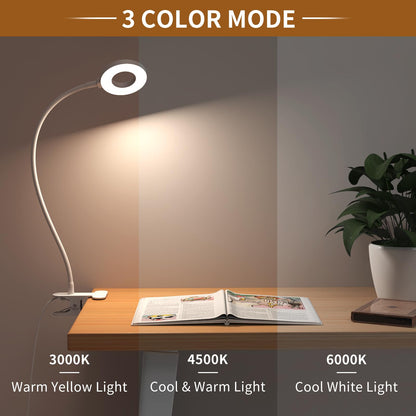 iZELL Desk Lamp, [3 Color Modes & 10 Brightness] LED Reading Light with Clamp, Flexible Gooseneck Book Light for Kids Reading Book in Bed at Night Clip on Table, Headboard, Dorm - 15.8‘’ Black