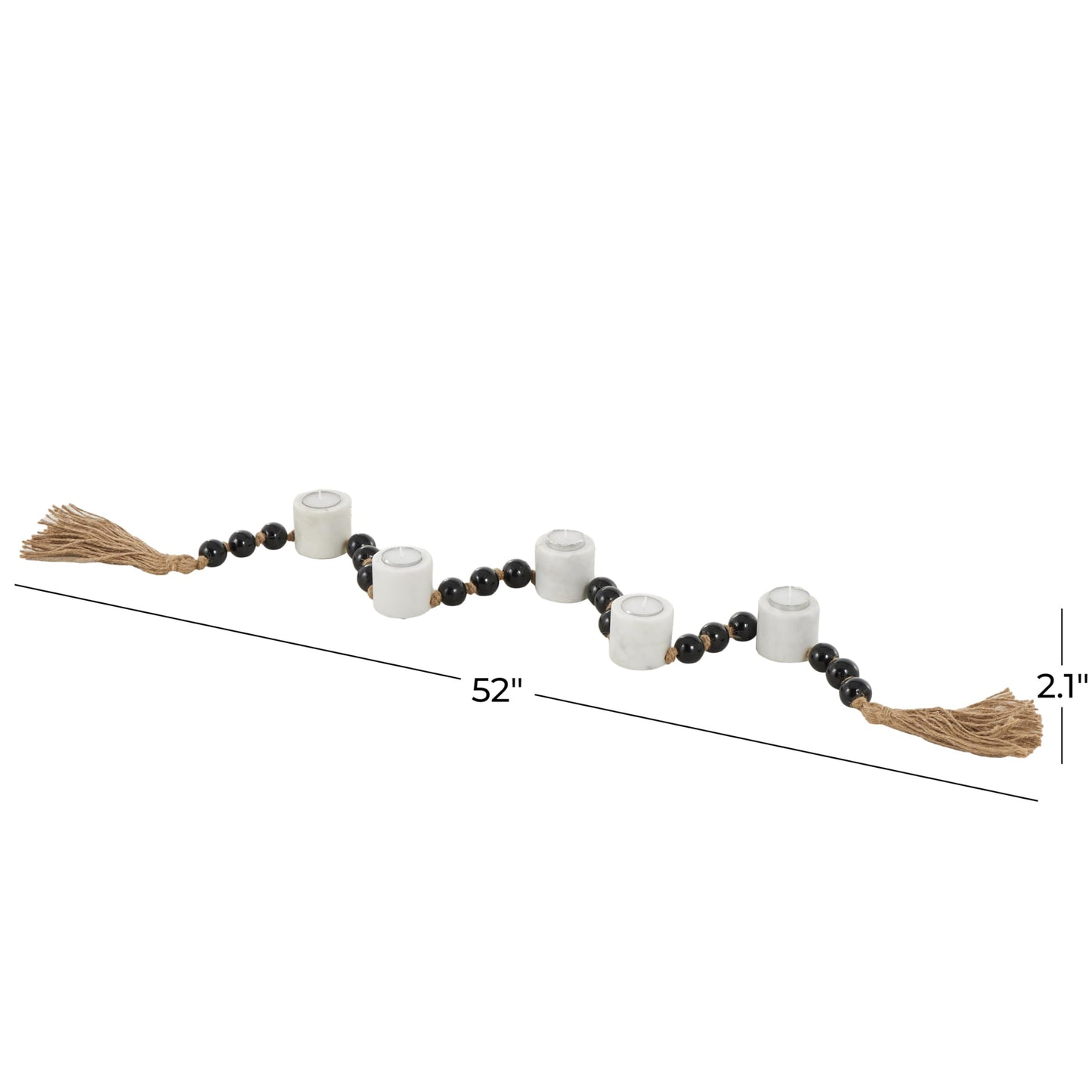 Deco 79 Marble Decorative Candle Holder Garland Candle Stand with Brown Tassel and Black Beads, Candlestick Holder 52" x 2" x 2", White