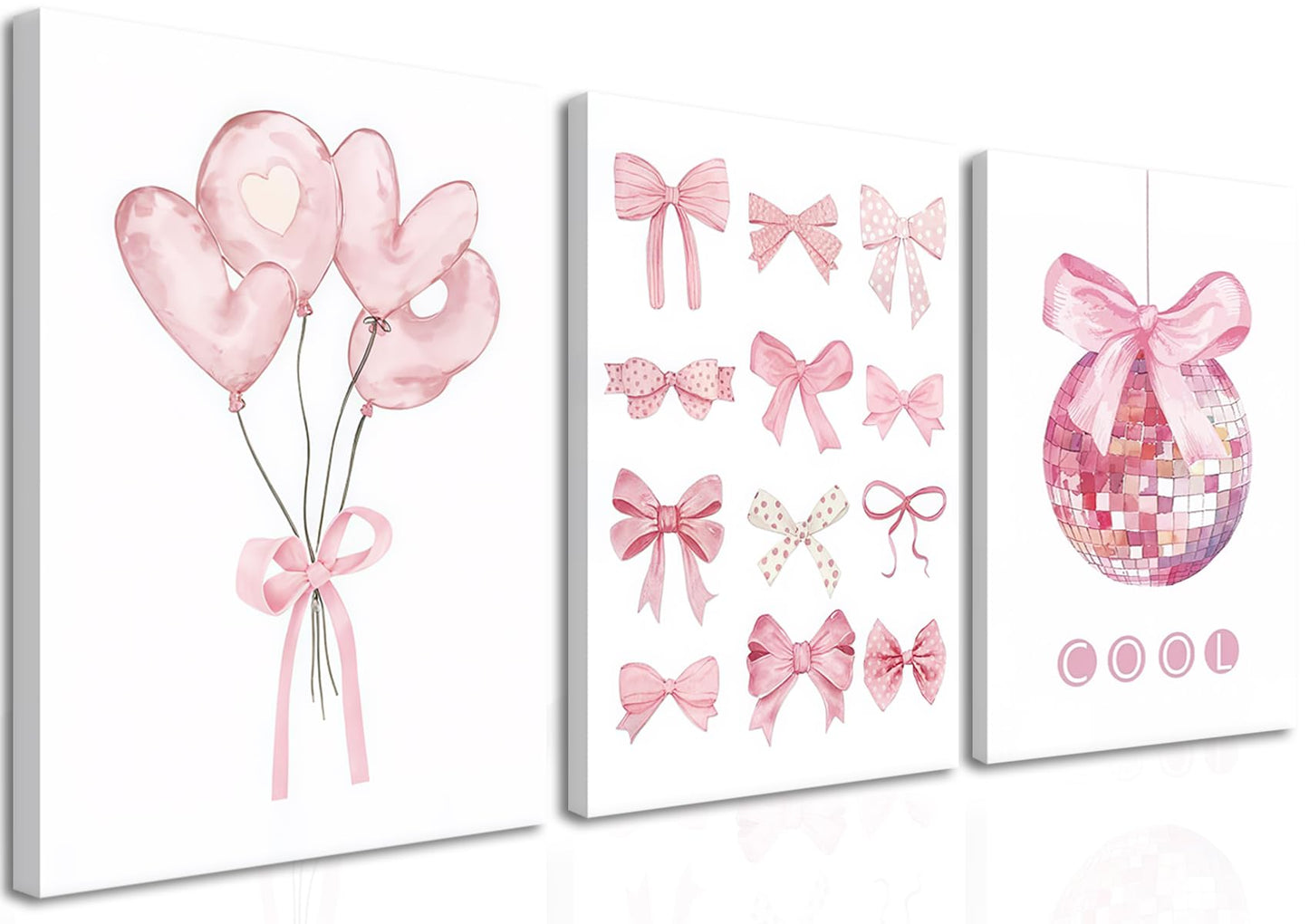 Preppy Pink Bow Canvas Wall Art, Trendy Bows Coquette Room Wall Decor Paintings, Pink Girly Disco Aesthetic Posters Prints Pictures for Girls Dorm Bedroom 16x24 Inch Framed