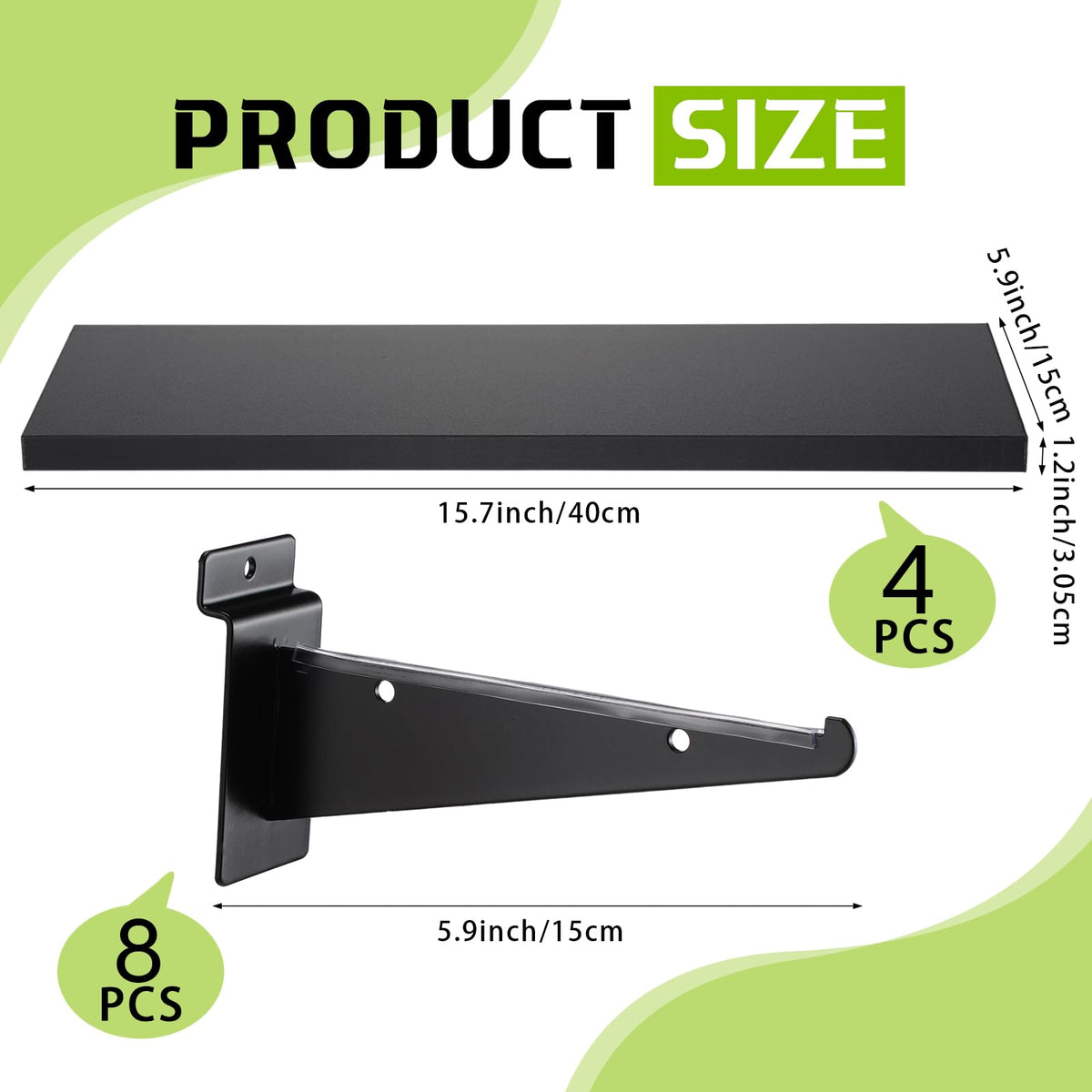 Beeveer 4 Pack Wooden Slatwall Shelf Set 15.7 × 5.9 Inch Black Slatwall Shelves with Metal Brackets Wall Mount Slatwall Shelf Bracket Wall Organizer Slatwall Accessories for Garage Home Retail
