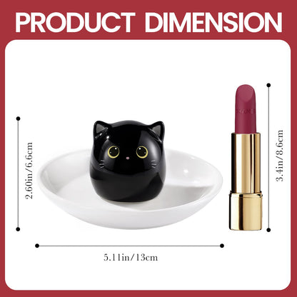 PUDDING CABIN Cat Lover Gifts for Women, Black Cat Ring Holder Dish for Jewelry Rings Earrings Necklace Watch Keys, Birthday Christmas Engagement Wedding Gifts
