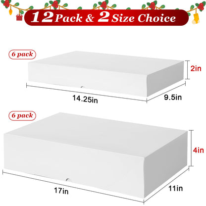 STYPOP 12 Pack Gift Boxes with Lids for Present - 6 Extra Large 17" (4" Deep) & 6 Large 14" (2" Deep) White Gift Boxes for Clothing Wrapping, Christmas