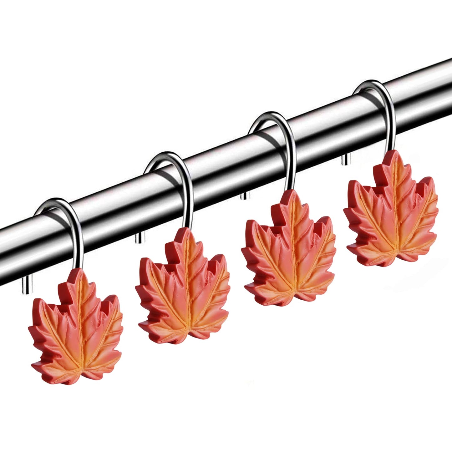 Maple Leaf Decorative Shower Curtain Hooks Rings for Fall Autumn Bathroom, Metal Shower Curtain Hooks for Halloween Thanksgiving Theme Bathroom Decoration (Red Maple Leaf)
