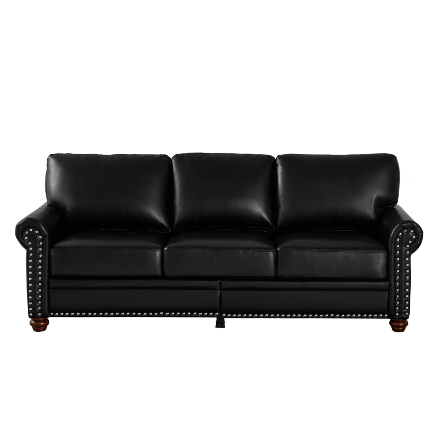 KEIKI 82.68" Chesterfield Sofa, Retro Style Upholstered Faux Leather PU Couch with Storage Space, Rolled Arm, Nailhead for Living Room Bedroom Office Apartment, Black