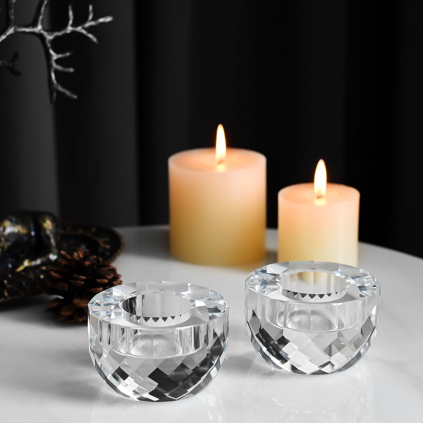 Crystal Candle Holders Set of 2, Tea Wax Ultra Elegant & Modern Centerpiece Home Décor,Wedding