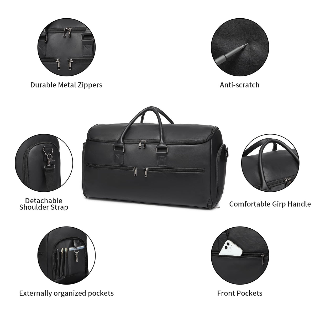 seyfocnia Carry On Garment Bag for Travel, Convertible Travel Garment Bag for Men Women, 2 in 1 Hanging Suitcase Suit Business Travel Bag, Black