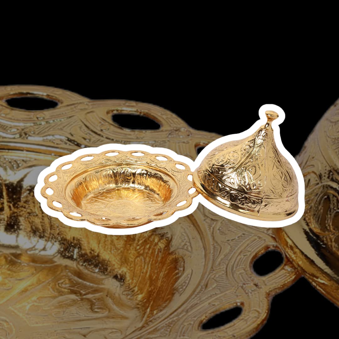 Alisveristime Coated Handmade Brass Sugar Chocolate Candy Bowl Serving Dish with Lid, Salt Bowl, Coffee Bar Sugar Holder (Kubbeli) (Gold)