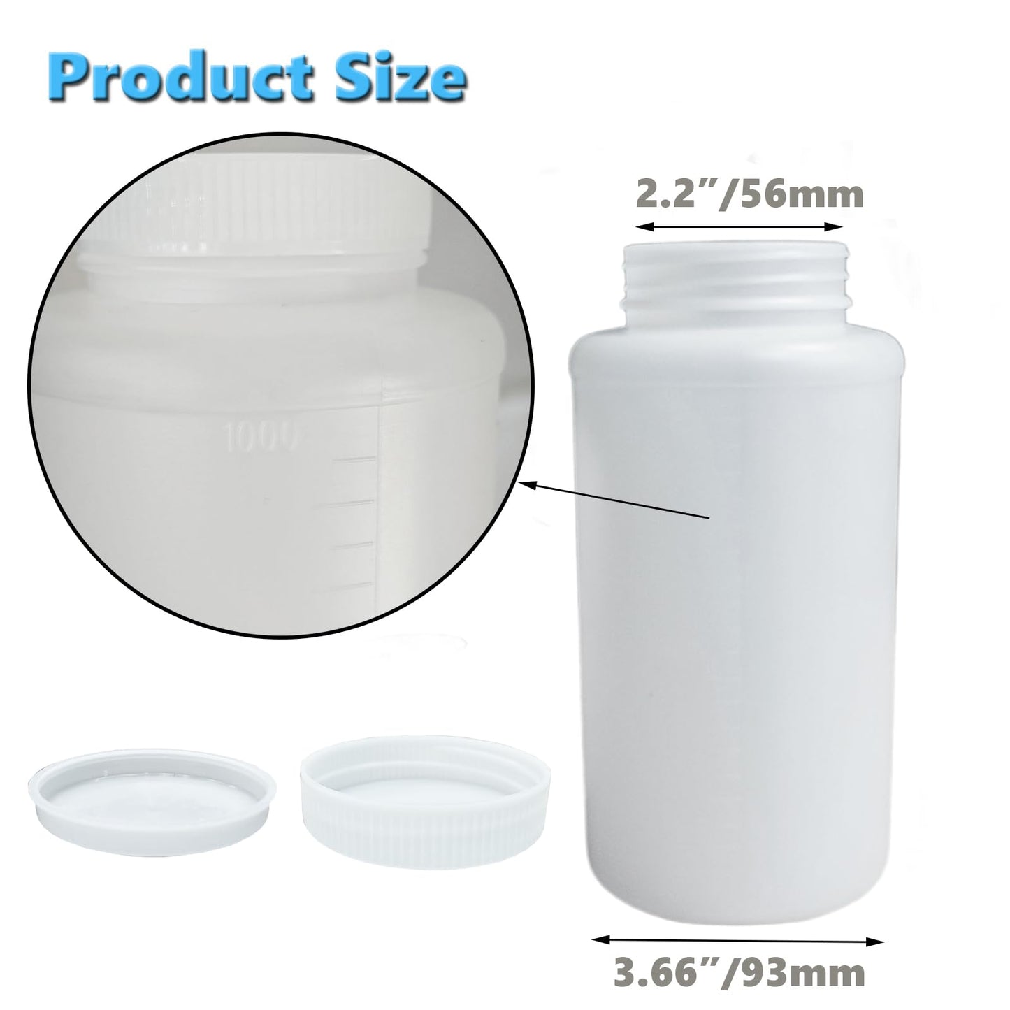 10 Pcs Plastic Sample Bottle with Lids 34oz/1000ml Wide Mouth Lab Chemical Reagent Container