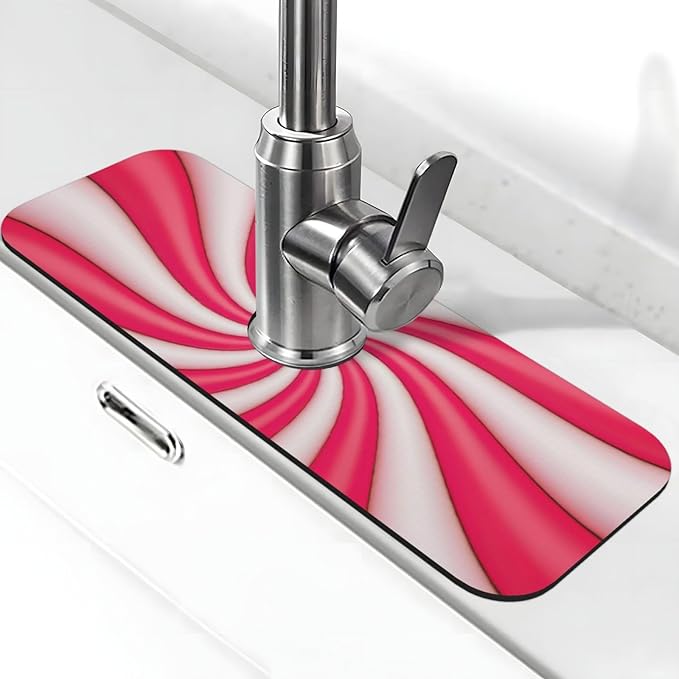 Christmas Lollipop Swirl Candy Sugar Red White Cute Kitchen Sink Splash Guard