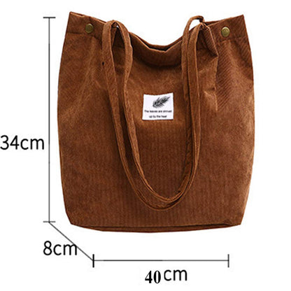 Funtlend Cord Bag Womens Large Corduroy Tote Bag Women Shoulder Handbags for School Shopping Work College Casual (Green)