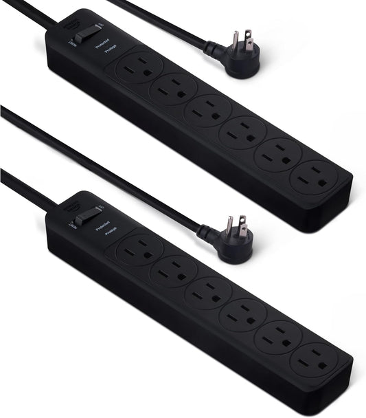 Amazon Basics Rectangle 6-Outlet, 600 Joule Surge Protector Power Strip, 2ft, Small, White, 2-Pack