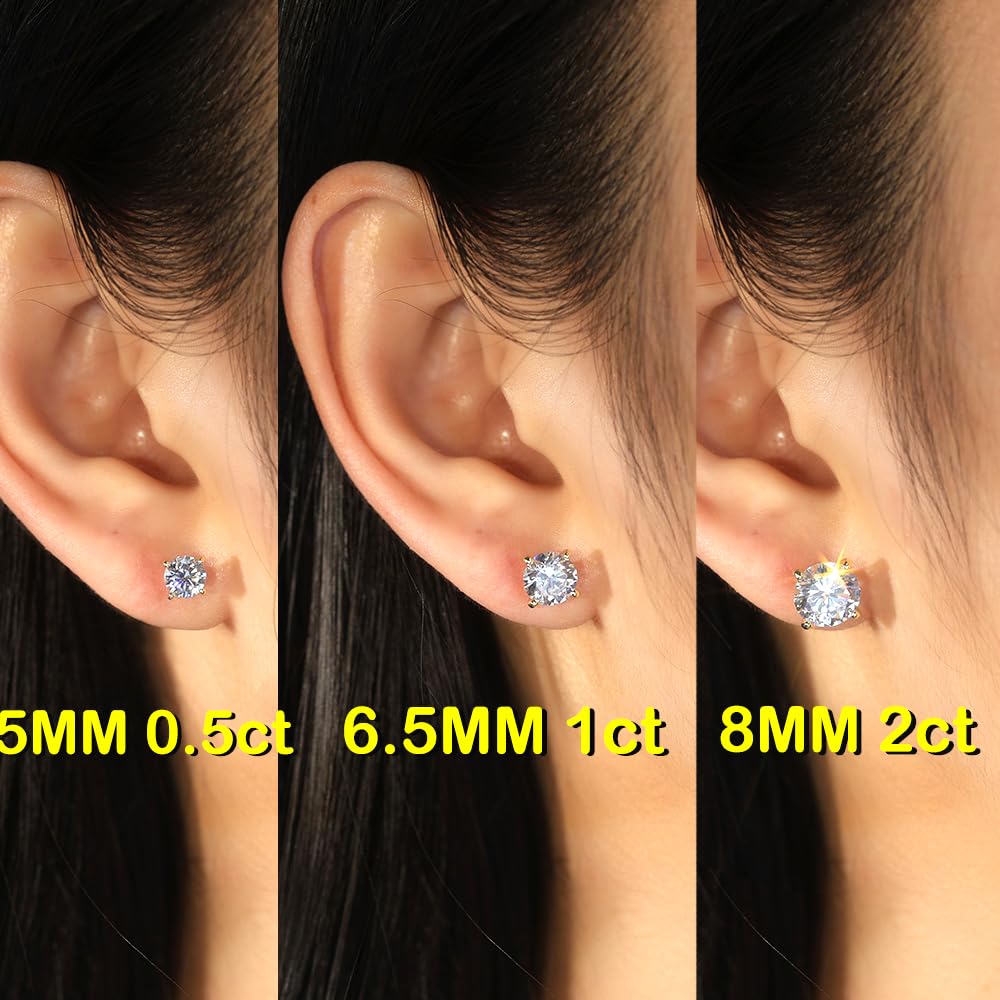 Wedding Stud Earrings for Women Men Total 2ct Moissanite - Laboratory Diamond S925 Silver Earrings Jewelry (6.5MM 1ct X2)