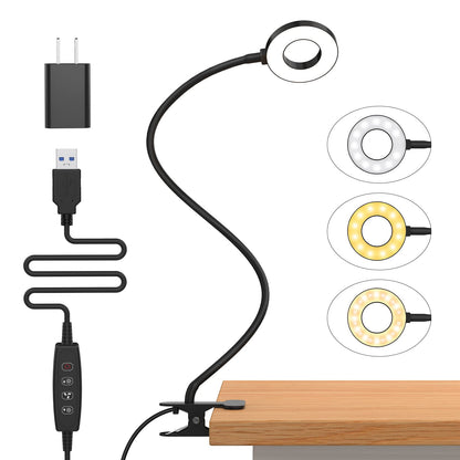 iZELL Desk Lamp, [3 Color Modes & 10 Brightness] LED Reading Light with Clamp, Flexible Gooseneck Book Light for Kids Reading Book in Bed at Night Clip on Table, Headboard, Dorm - 15.8‘’ Black