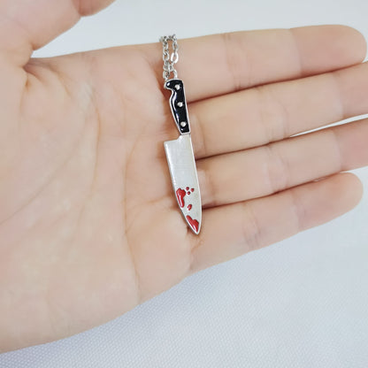 SENFAI Enamel Red Bloody Knife Necklace for Halloween 18 in Christmas Drop Dangle Earring (NE)