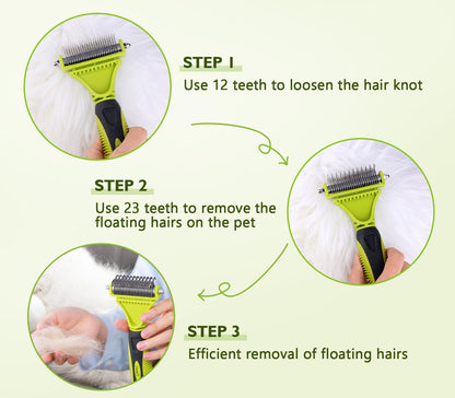 Pet Grooming Tool Bundle: Self-Cleaning Slicker Brush + Undercoat Rake + Comb