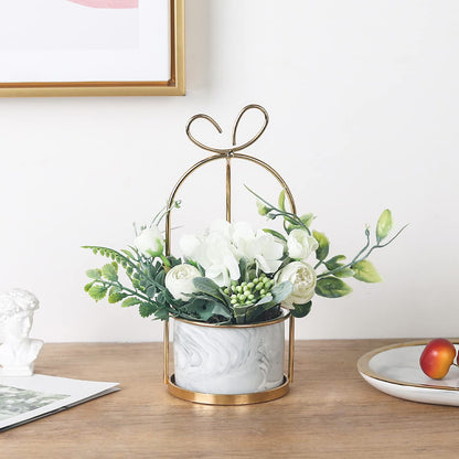 Hobyhoon Artificial Silk Flowers with Vase Fake Hydrangea & Chrysanthemum Floral Arrangement for Home Wedding Decor, Table Centerpiece, Living Room Desk Decoration