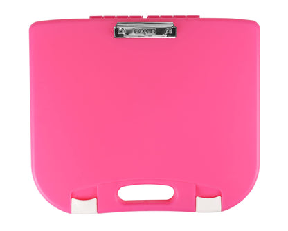 DEXAS Portable Lap Desk with Storage, Integrated Handle, Exterior Wire Clip, 18”x 15.25”x 1.38” Pink w/White Latch