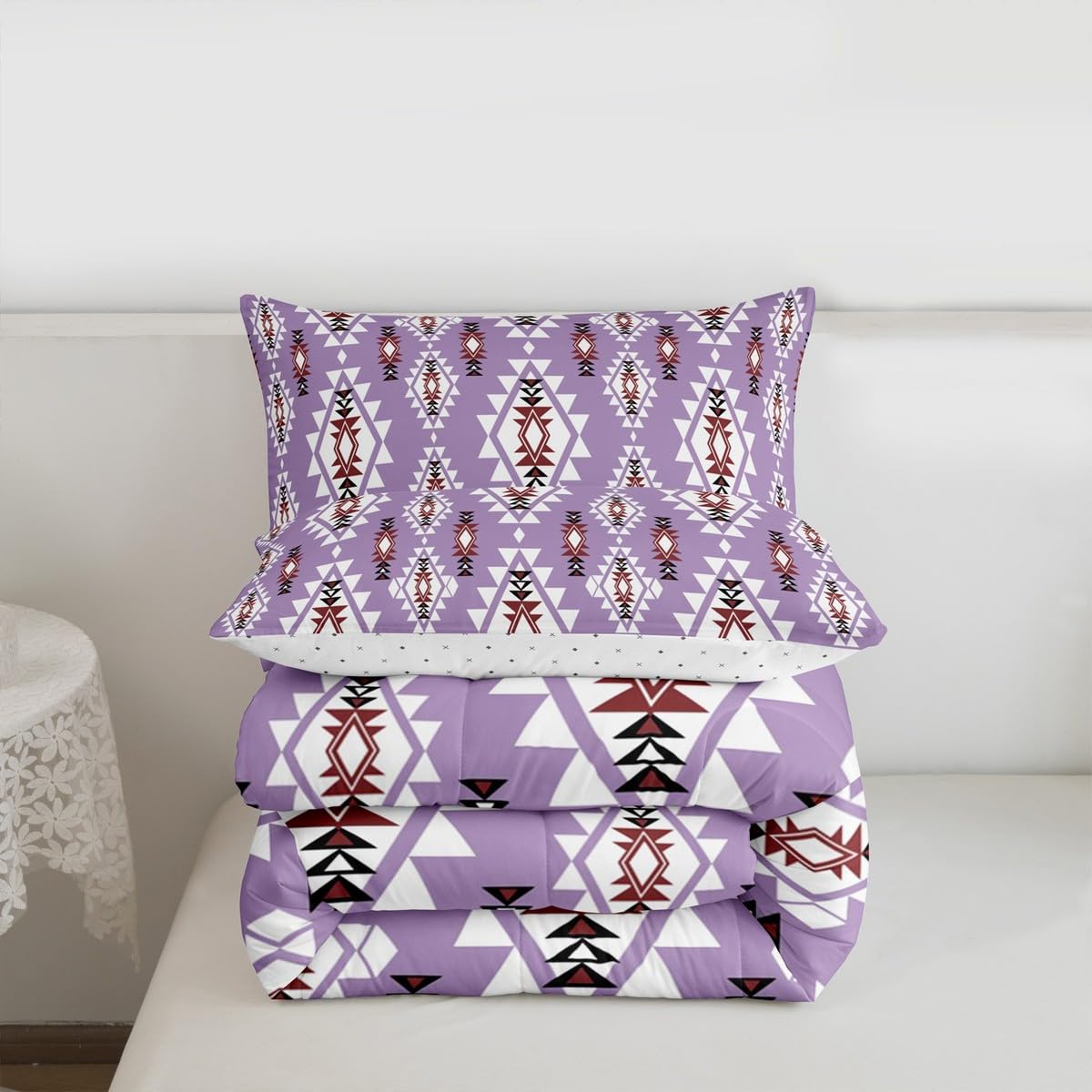 jejeloiu Boho Western Comforter Set All Season Bohemian Southwestern Bedding Set with 2 Pillow Cases Aztec Decor Kids Queen Bedclothes Farmhouse Country Bedroom Duvet Quilt Soft Lightweight